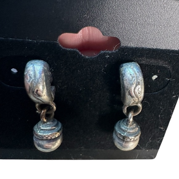 Vintage Silver-Tone Textured Bead Dangle Stud Earrings - Picture 2 of 3